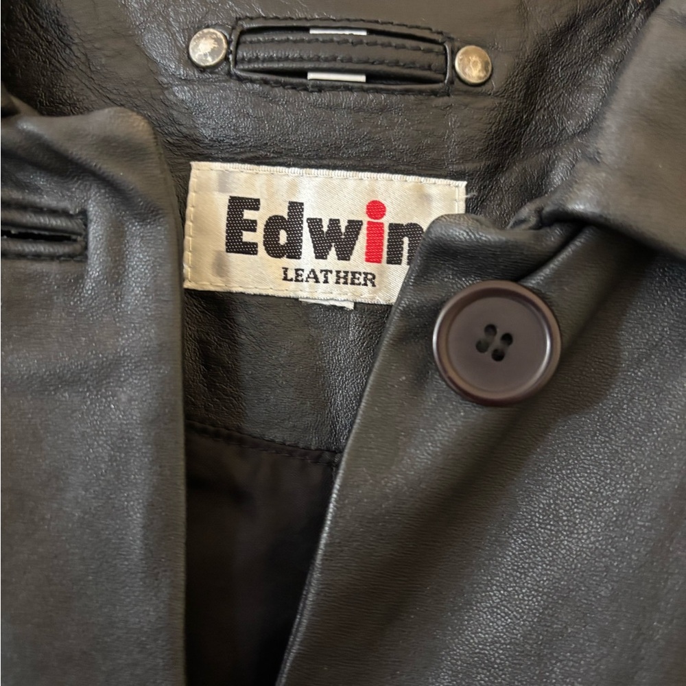 🆕 Edwin Black Leather Trench Coat🧥 - Picture 4 of 7